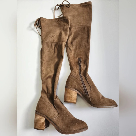 Steve Madden Women Brown Over The Knee Fabric Stretch Side Zipper w/ Tie, sz 7.5 - Picture 1 of 16